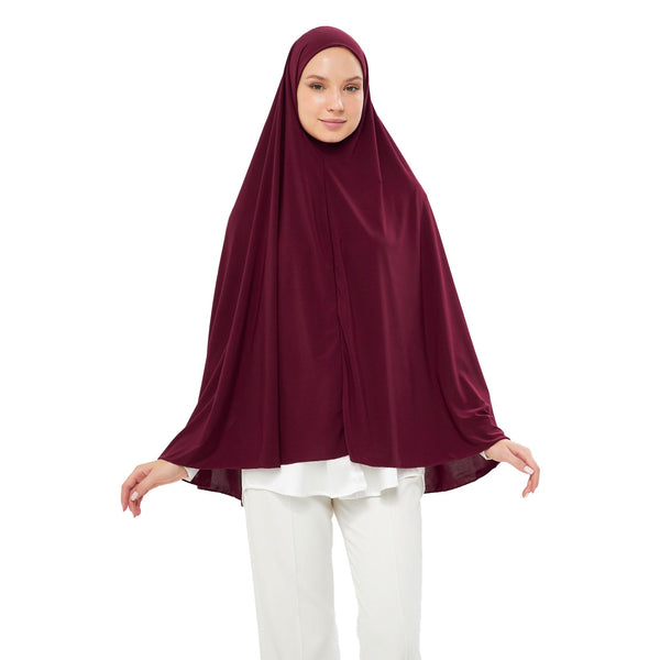 Muslim High Stretch Hijab Khimar Pure Color Half-body Cover Hijab | Muslim Islamic Ramadan Women Prayer Dress Burqa Soft (Burgundy)
