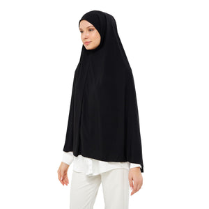 Muslim High Stretch Hijab Khimar Pure Color Half-body Cover Hijab | Muslim Islamic Ramadan Women Prayer Dress Burqa Soft (Black)