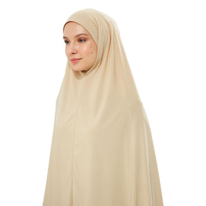 Muslim High Stretch Hijab Khimar Pure Color Half-body Cover Hijab | Muslim Islamic Ramadan Women Prayer Dress Burqa Soft (Beige)