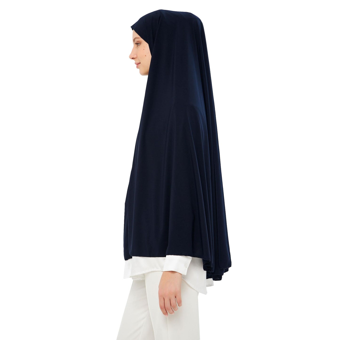 Muslim High Stretch Hijab Khimar Pure Color Half-body Cover Hijab | Muslim Islamic Ramadan Women Prayer Dress Burqa Soft (Navy Blue)
