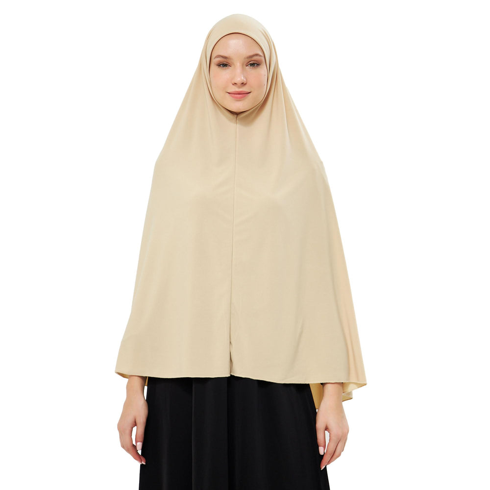 Muslim High Stretch Hijab Khimar Pure Color Half-body Cover Hijab | Muslim Islamic Ramadan Women Prayer Dress Burqa Soft (Beige)