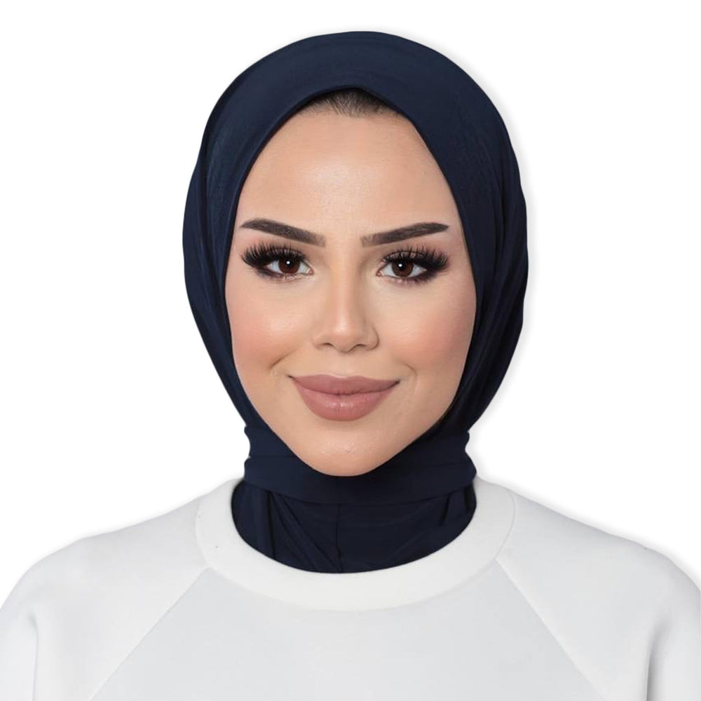 Instant Muslim Turban Hijab Women Premium Jersey Head Scarf Wrap Instant Hijab with Snap | Ready Pre sewn Jersey Turban (Navy Blue)