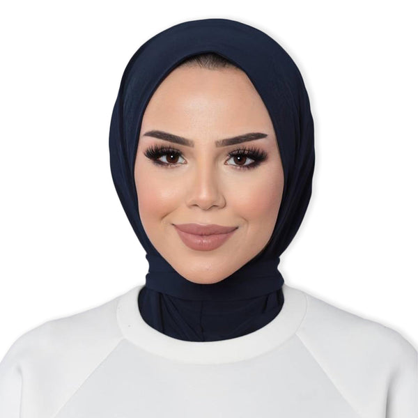 Instant Muslim Turban Hijab Women Premium Jersey Head Scarf Wrap Instant Hijab with Snap | Ready Pre sewn Jersey Turban (Navy Blue)