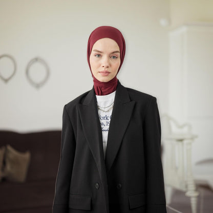 Instant Muslim Turban Hijab Women Premium Jersey Head Scarf Wrap Instant Hijab with Snap | Ready Pre sewn Jersey Turban (Burgundy)