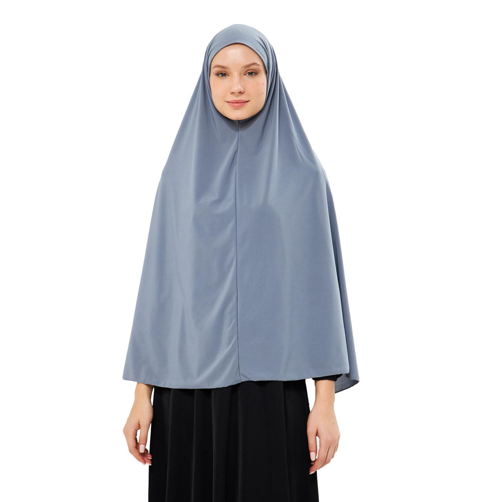 Muslim High Stretch Hijab Khimar Pure Color Half-body Cover Hijab | Muslim Islamic Ramadan Women Prayer Dress Burqa Soft (Grey)