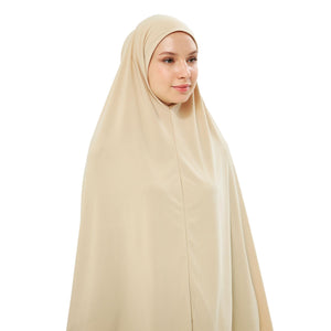 Muslim High Stretch Hijab Khimar Pure Color Half-body Cover Hijab | Muslim Islamic Ramadan Women Prayer Dress Burqa Soft (Beige)