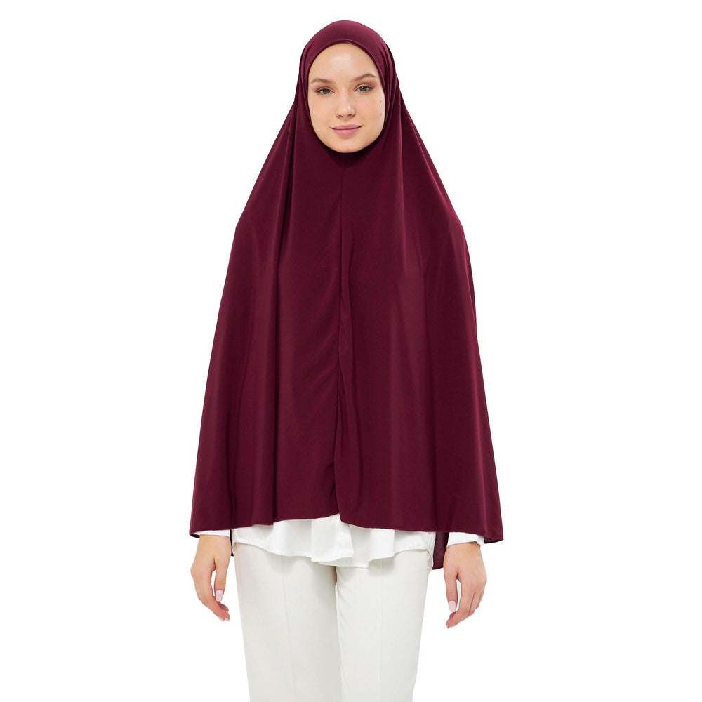 Muslim High Stretch Hijab Khimar Pure Color Half-body Cover Hijab | Muslim Islamic Ramadan Women Prayer Dress Burqa Soft (Burgundy)