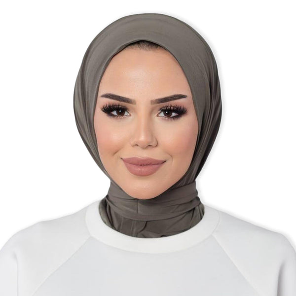 Instant Muslim Turban Hijab Women Premium Jersey Head Scarf Wrap Instant Hijab with Snap | Ready Pre sewn Jersey Turban (Khaki)