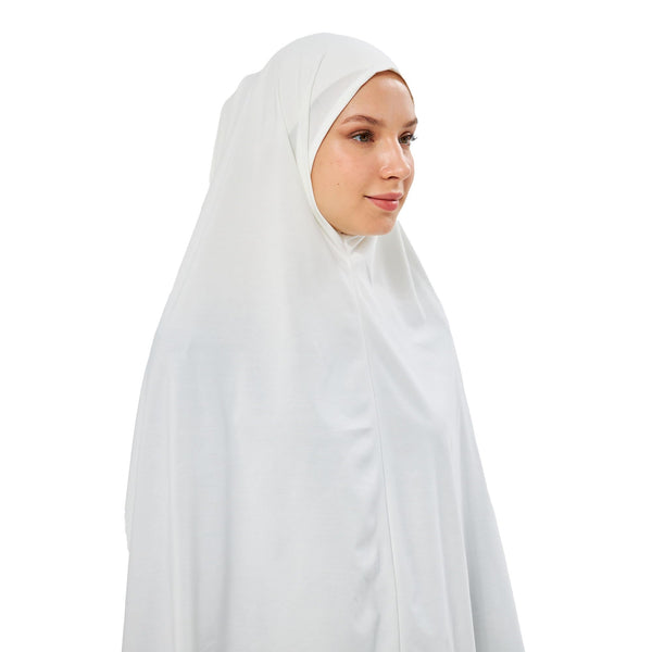 Muslim High Stretch Hijab Khimar Pure Color Half-body Cover Hijab | Muslim Islamic Ramadan Women Prayer Dress Burqa Soft (White)