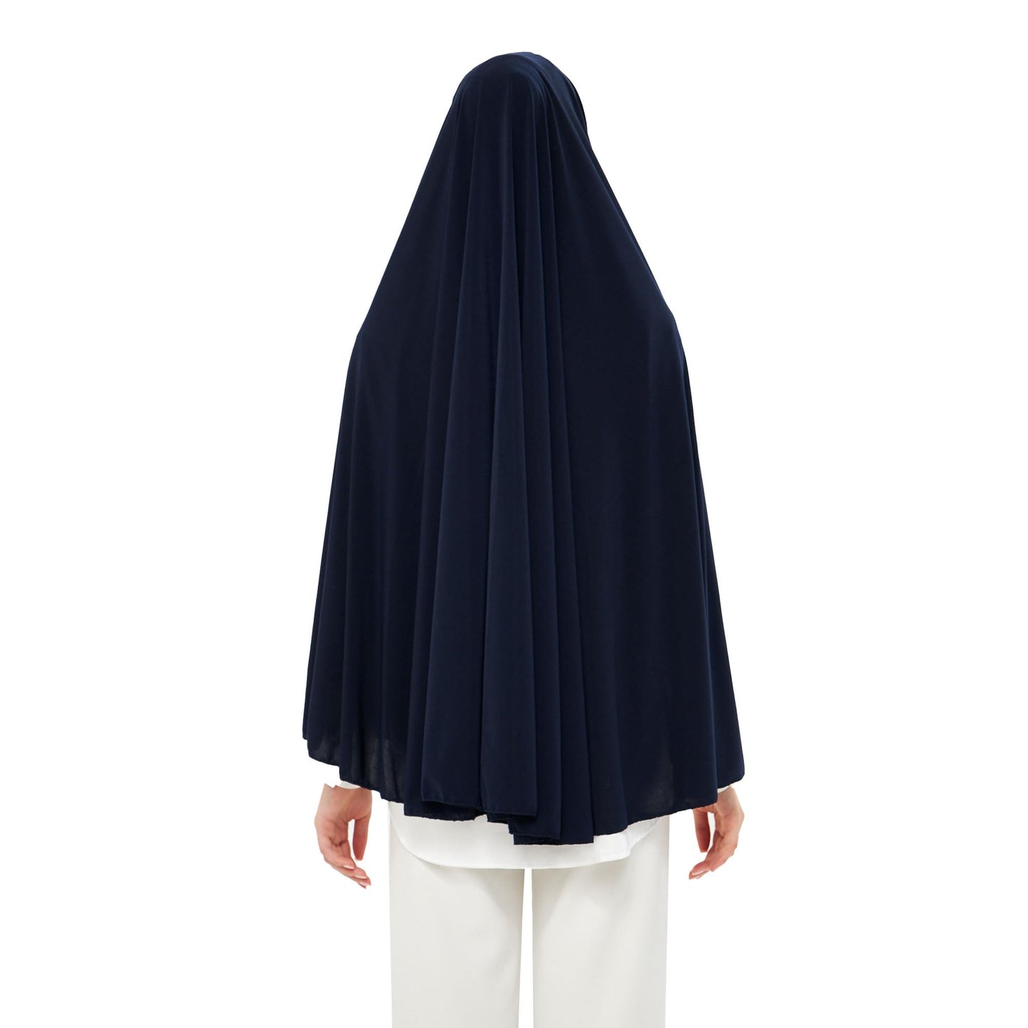 Muslim High Stretch Hijab Khimar Pure Color Half-body Cover Hijab | Muslim Islamic Ramadan Women Prayer Dress Burqa Soft (Navy Blue)