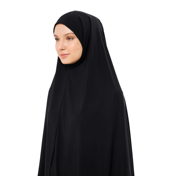 Muslim High Stretch Hijab Khimar Pure Color Half-body Cover Hijab | Muslim Islamic Ramadan Women Prayer Dress Burqa Soft (Black)