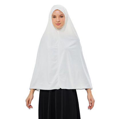 Muslim High Stretch Hijab Khimar Pure Color Half-body Cover Hijab | Muslim Islamic Ramadan Women Prayer Dress Burqa Soft (White)
