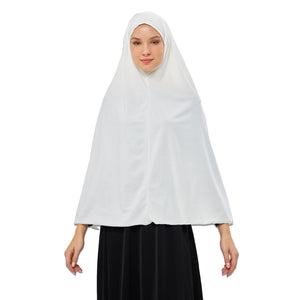 Muslim High Stretch Hijab Khimar Pure Color Half-body Cover Hijab | Muslim Islamic Ramadan Women Prayer Dress Burqa Soft (White)