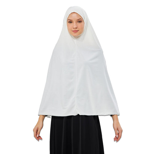 Muslim High Stretch Hijab Khimar Pure Color Half-body Cover Hijab | Muslim Islamic Ramadan Women Prayer Dress Burqa Soft (White)