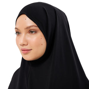 Muslim High Stretch Hijab Khimar Pure Color Half-body Cover Hijab | Muslim Islamic Ramadan Women Prayer Dress Burqa Soft (Black)