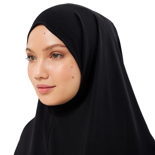 Muslim High Stretch Hijab Khimar Pure Color Half-body Cover Hijab | Muslim Islamic Ramadan Women Prayer Dress Burqa Soft (Black)