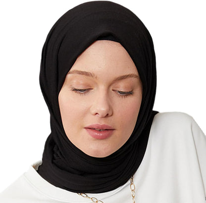 Premium Jersey Head Scarf Wrap Instant Hijab For Women | Women Muslim Instant Hijab | Ready Pre sewn Jersey Turban (Black)