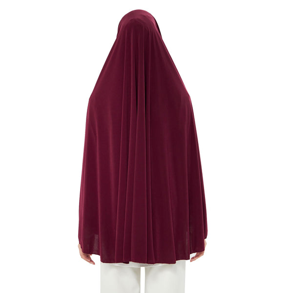 Muslim High Stretch Hijab Khimar Pure Color Half-body Cover Hijab | Muslim Islamic Ramadan Women Prayer Dress Burqa Soft (Burgundy)