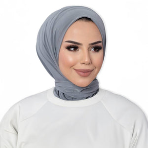 Instant Muslim Turban Hijab Women Premium Jersey Head Scarf Wrap Instant Hijab with Snap | Ready Pre sewn Jersey Turban (Grey)