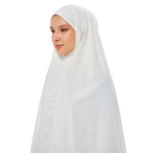 Muslim High Stretch Hijab Khimar Pure Color Half-body Cover Hijab | Muslim Islamic Ramadan Women Prayer Dress Burqa Soft (White)