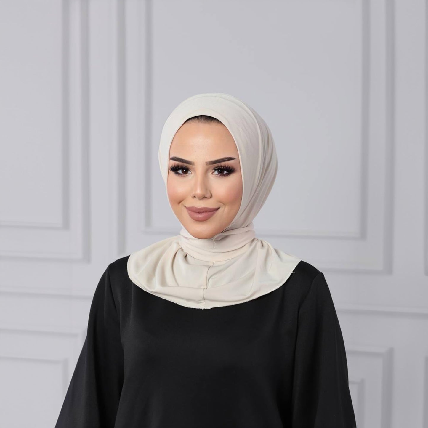 Instant Muslim Turban Hijab Women Premium Jersey Head Scarf Wrap Instant Hijab with Snap | Ready Pre sewn Jersey Turban (Cream)