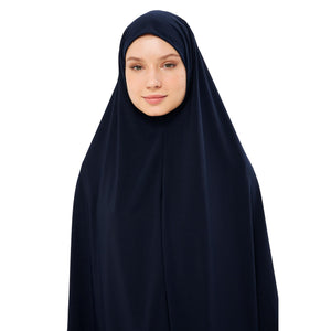 Muslim High Stretch Hijab Khimar Pure Color Half-body Cover Hijab | Muslim Islamic Ramadan Women Prayer Dress Burqa Soft (Navy Blue)