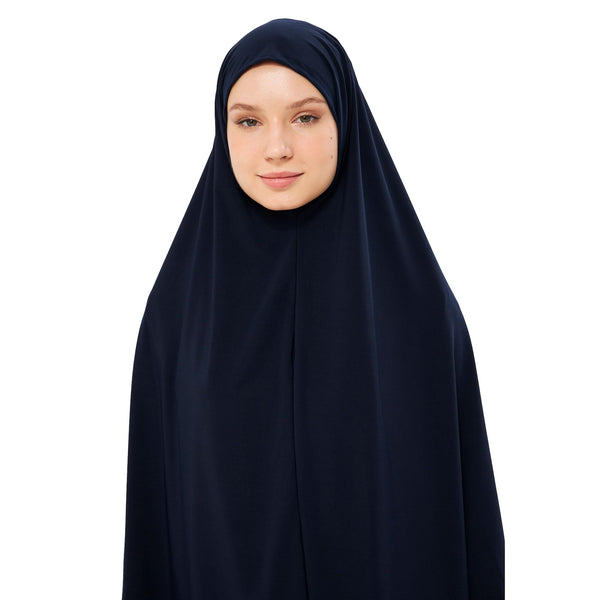 Muslim High Stretch Hijab Khimar Pure Color Half-body Cover Hijab | Muslim Islamic Ramadan Women Prayer Dress Burqa Soft (Navy Blue)