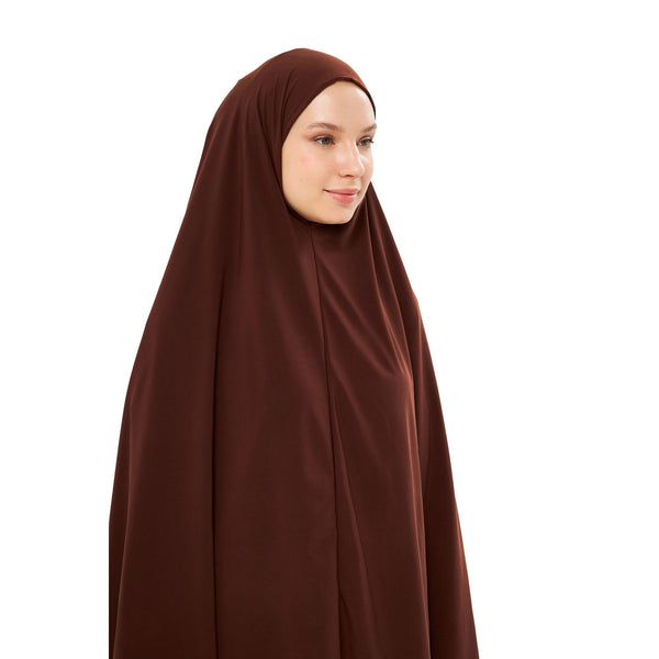 Muslim High Stretch Hijab Khimar Pure Color Half-body Cover Hijab | Muslim Islamic Ramadan Women Prayer Dress Burqa Soft (Brown)