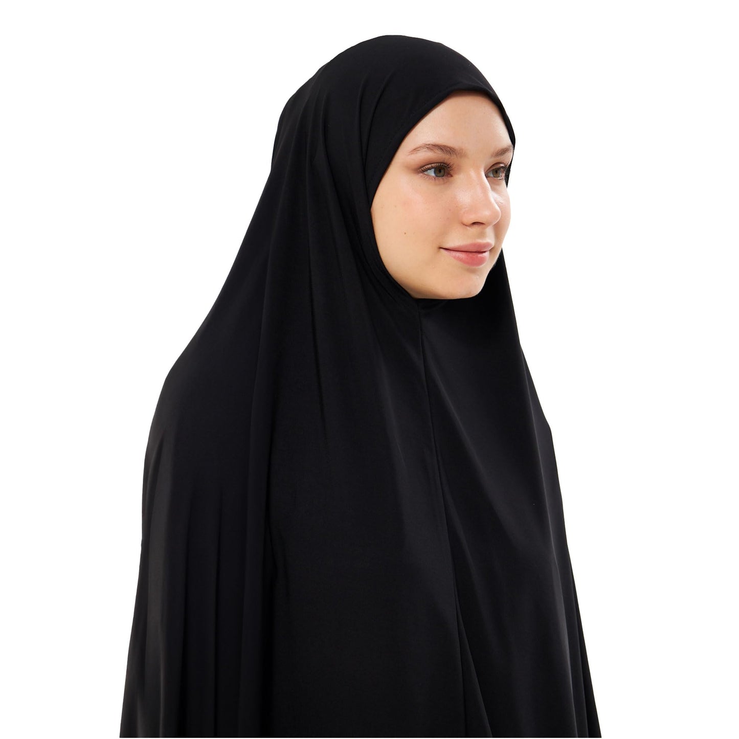 Muslim High Stretch Hijab Khimar Pure Color Half-body Cover Hijab | Muslim Islamic Ramadan Women Prayer Dress Burqa Soft (Black)
