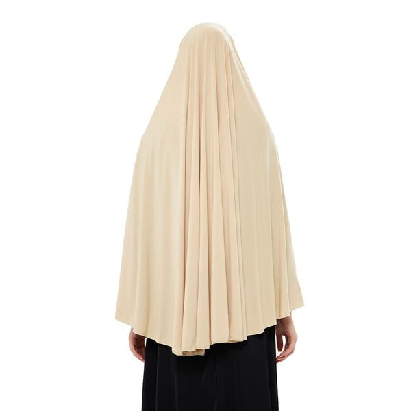Muslim High Stretch Hijab Khimar Pure Color Half-body Cover Hijab | Muslim Islamic Ramadan Women Prayer Dress Burqa Soft (Beige)