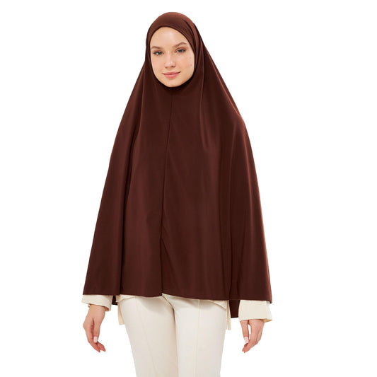 Muslim High Stretch Hijab Khimar Pure Color Half-body Cover Hijab | Muslim Islamic Ramadan Women Prayer Dress Burqa Soft (Brown)