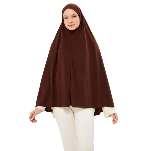 Muslim High Stretch Hijab Khimar Pure Color Half-body Cover Hijab | Muslim Islamic Ramadan Women Prayer Dress Burqa Soft (Brown)