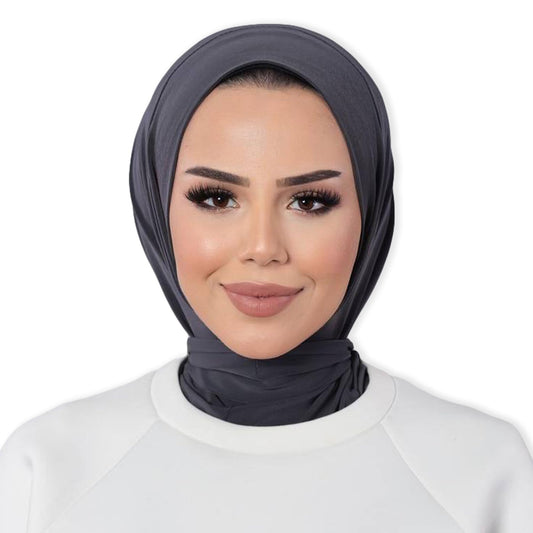 Instant Muslim Turban Hijab Women Premium Jersey Head Scarf Wrap Instant Hijab with Snap | Ready Pre sewn Jersey Turban (Anthracite)