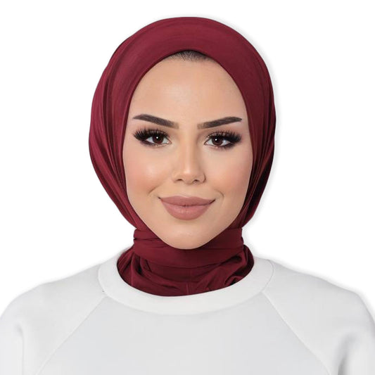 Instant Muslim Turban Hijab Women Premium Jersey Head Scarf Wrap Instant Hijab with Snap | Ready Pre sewn Jersey Turban (Burgundy)