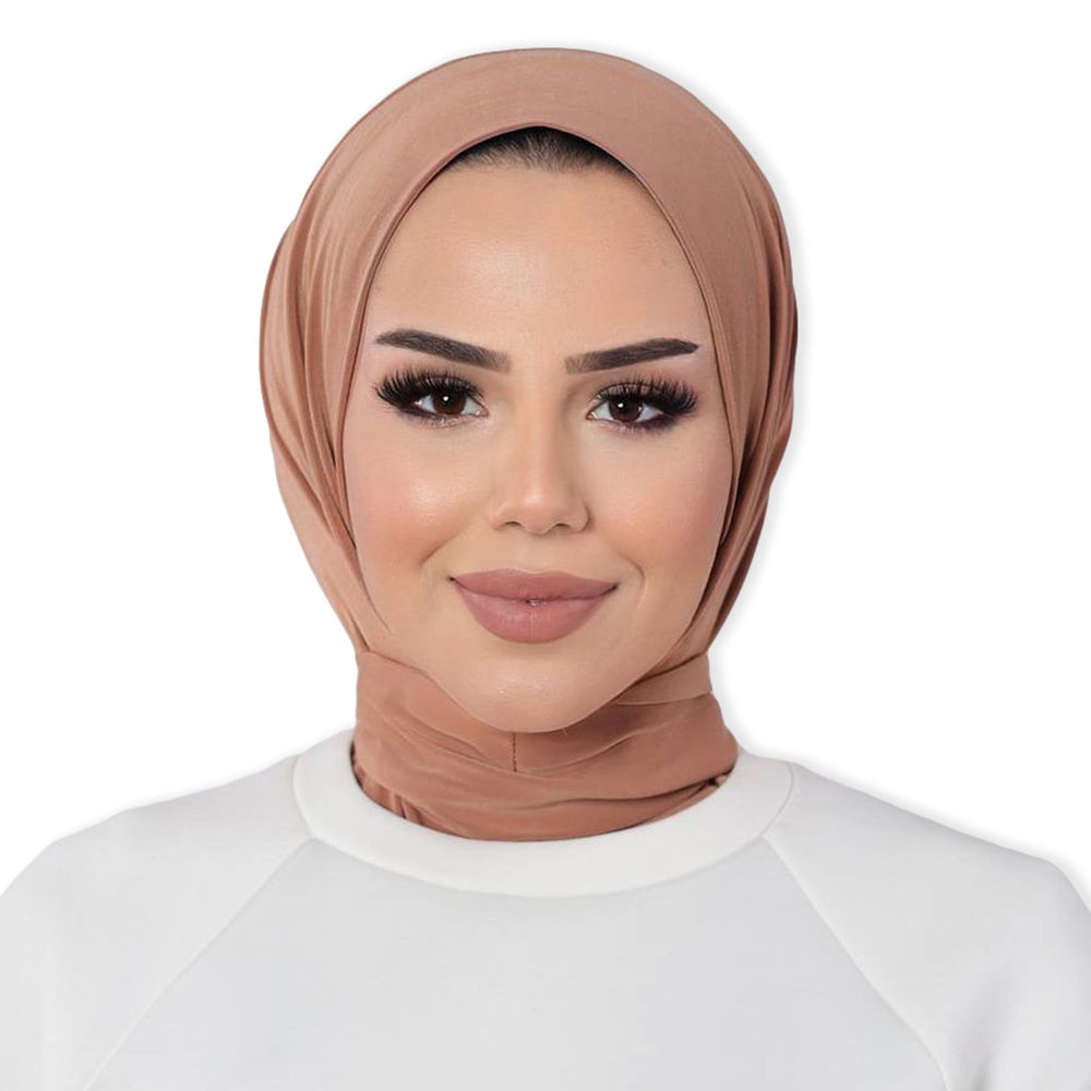 Instant Muslim Turban Hijab Women Premium Jersey Head Scarf Wrap Instant Hijab with Snap | Ready Pre sewn Jersey Turban (Onion Skin)
