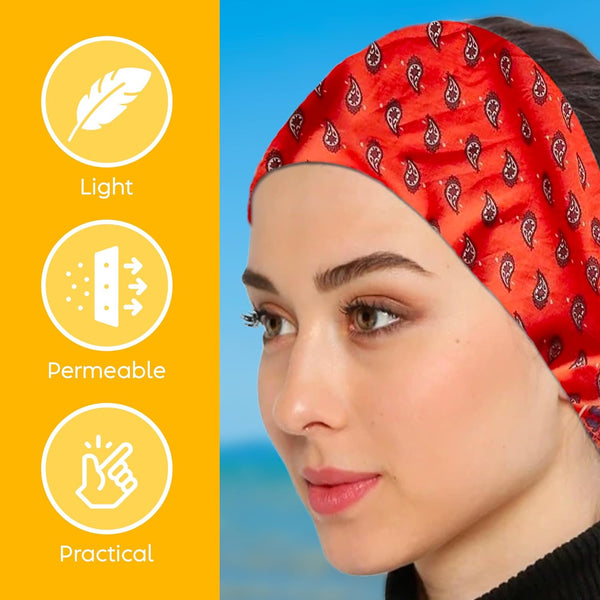 Womens Neck Scarf 23"x23" Small Square Organic Cotton | Headband Scarf Bandana Wrap Head Scarf Breathable Lightweight Red Design 1