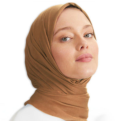 Premium Jersey Head Scarf Wrap Instant Hijab For Women | Women Muslim Instant Hijab | Ready Pre sewn Jersey Turban (Latte)