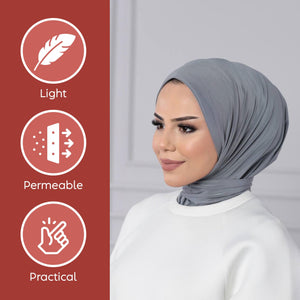 Instant Muslim Turban Hijab Women Premium Jersey Head Scarf Wrap Instant Hijab with Snap | Ready Pre sewn Jersey Turban (Grey)