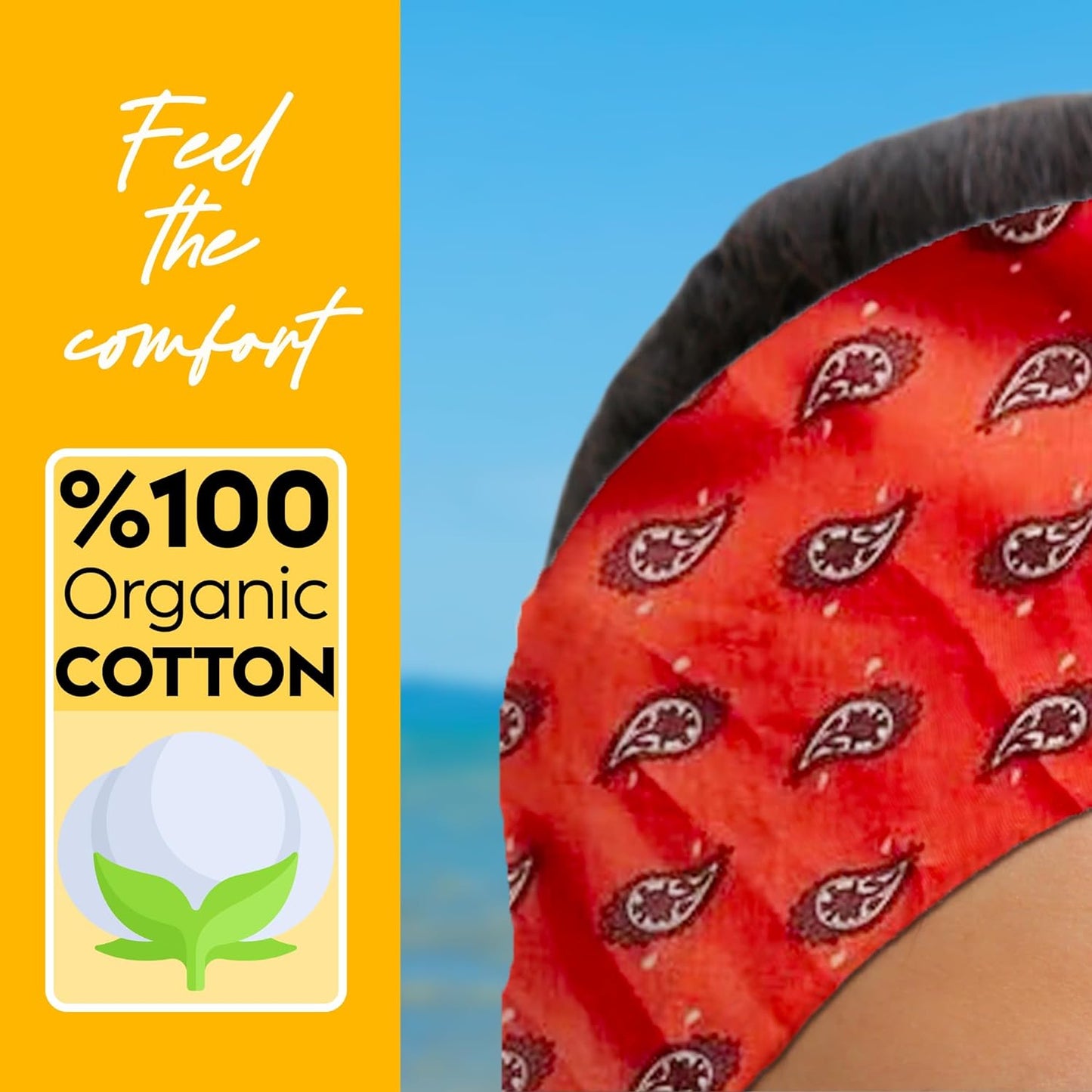Womens Neck Scarf 23"x23" Small Square Organic Cotton | Headband Scarf Bandana Wrap Head Scarf Breathable Lightweight Red Design 1