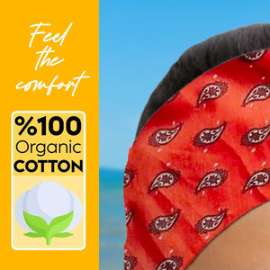 Womens Neck Scarf 23"x23" Small Square Organic Cotton | Headband Scarf Bandana Wrap Head Scarf Breathable Lightweight Red Design 1