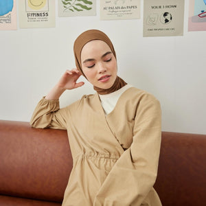 Instant Muslim Turban Hijab Women Premium Jersey Head Scarf Wrap Instant Hijab with Snap | Ready Pre sewn Jersey Turban (Onion Skin)