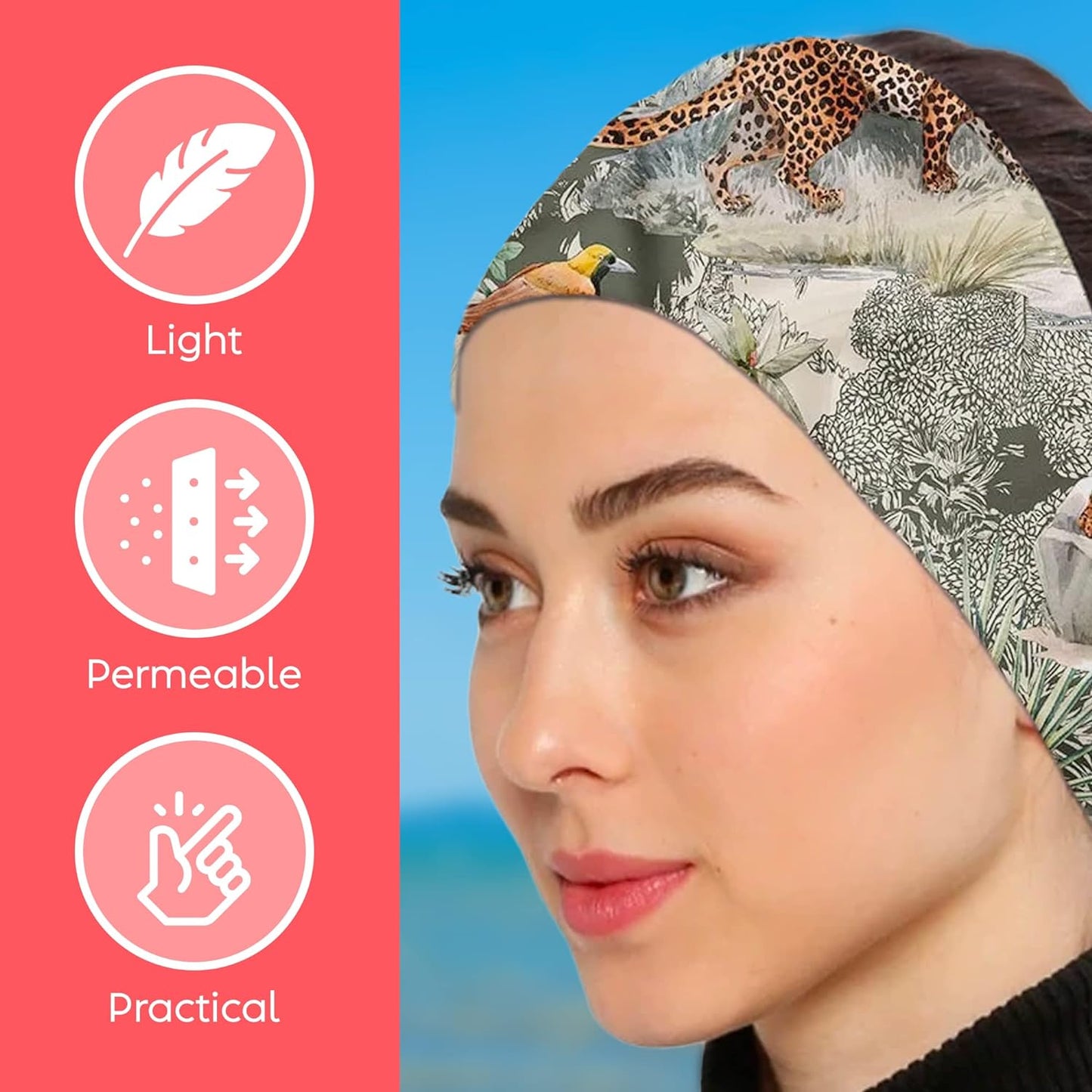 dscarf Womens Neck Scarf 21"x21" Small Square | Headband Scarf Ethnic Bandana Head Scarf Flowering Breathable Lightweight Leopard Design 1