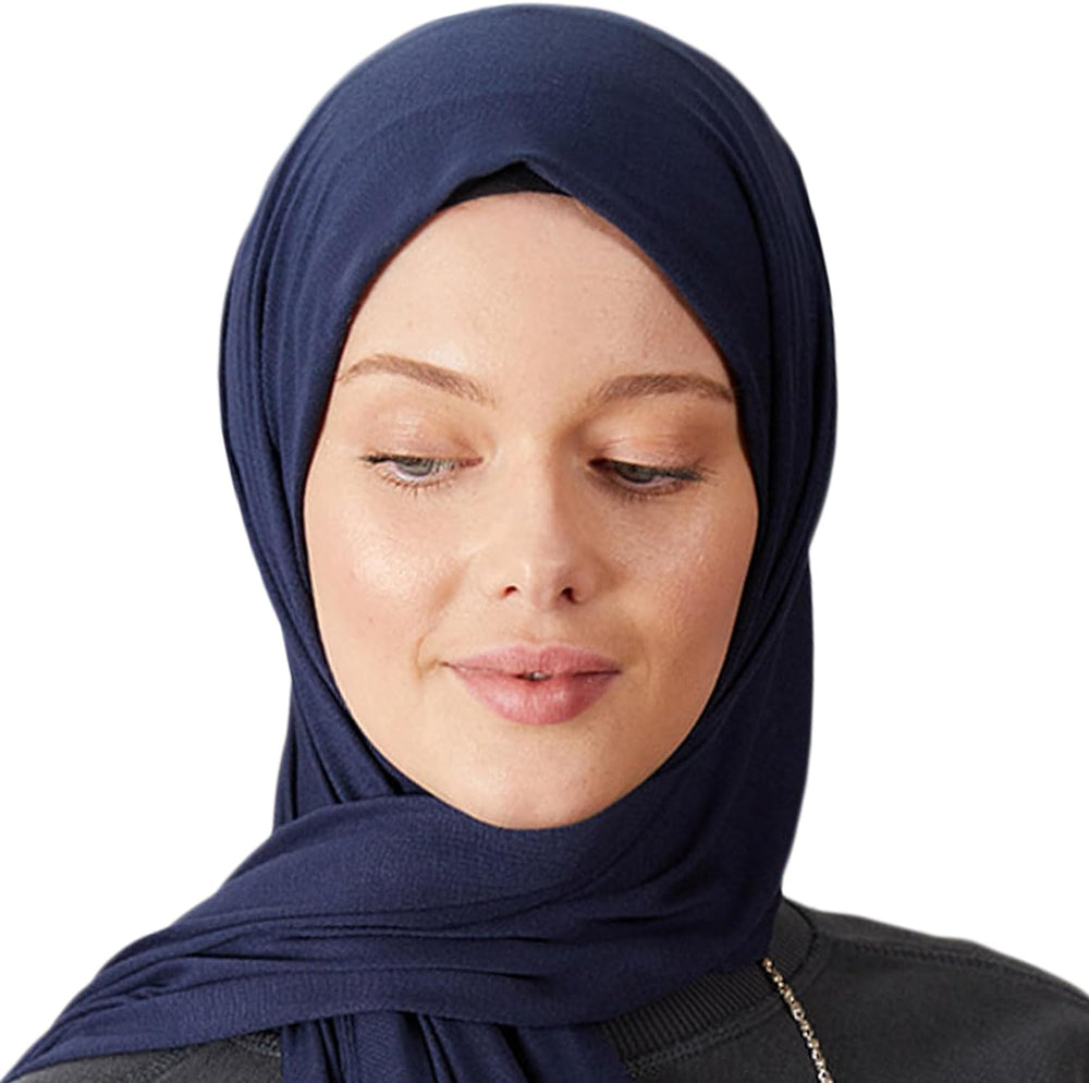 Premium Jersey Head Scarf Wrap Instant Hijab For Women | Women Muslim Instant Hijab | Ready Pre sewn Jersey Turban (Navy Blue)