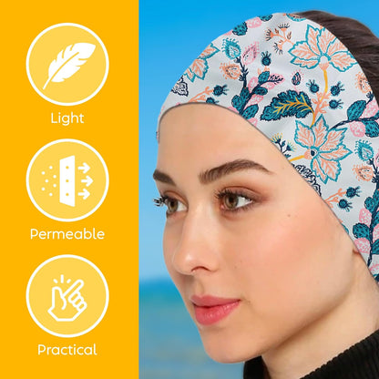 Womens Neck Scarf 23"x23" Small Square Organic Cotton | Headband Scarf Bandana Wrap Head Scarf Breathable Lightweight Flowering Design 6