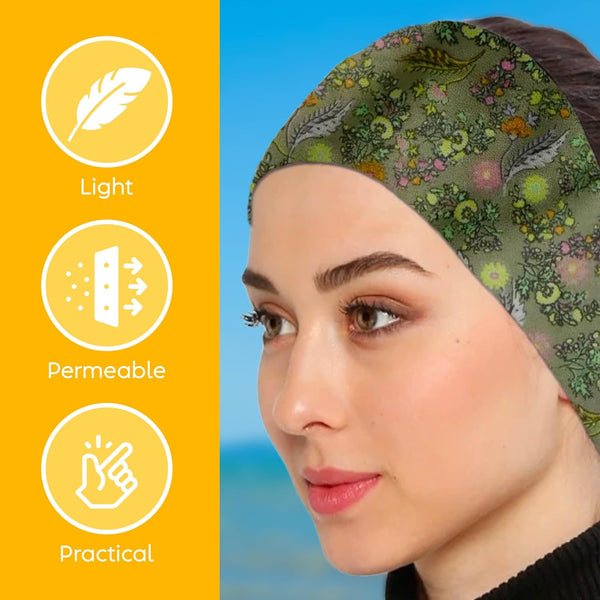 Womens Neck Scarf 23"x23" Small Square Organic Cotton | Headband Scarf Bandana Wrap Head Scarf Breathable Lightweight Flowering Design 1