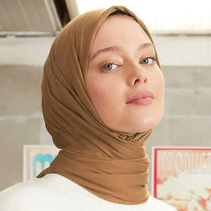 Premium Jersey Head Scarf Wrap Instant Hijab For Women | Women Muslim Instant Hijab | Ready Pre sewn Jersey Turban (Latte)