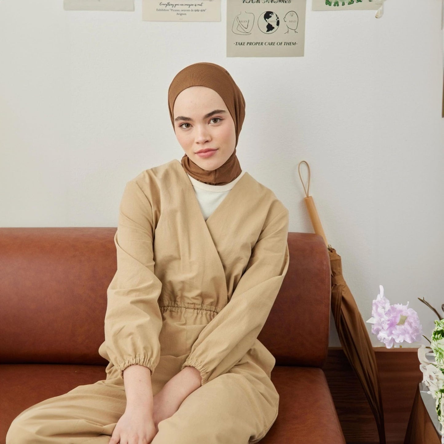 Instant Muslim Turban Hijab Women Premium Jersey Head Scarf Wrap Instant Hijab with Snap | Ready Pre sewn Jersey Turban (Onion Skin)