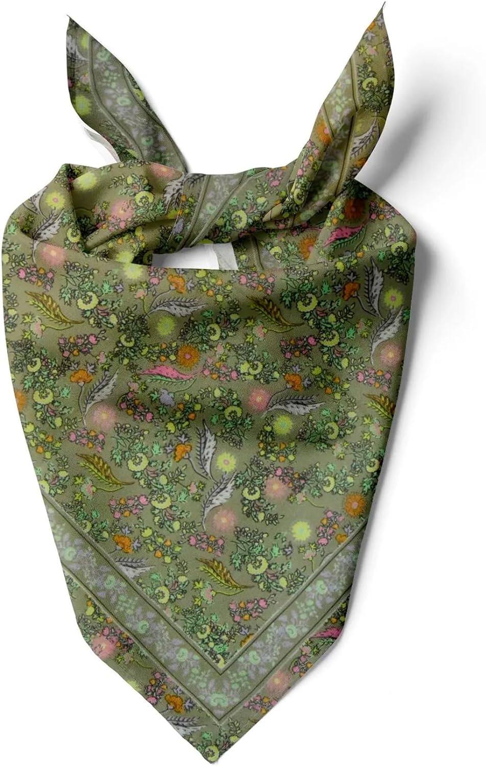 Womens Neck Scarf 23"x23" Small Square Organic Cotton | Headband Scarf Bandana Wrap Head Scarf Breathable Lightweight Flowering Design 1