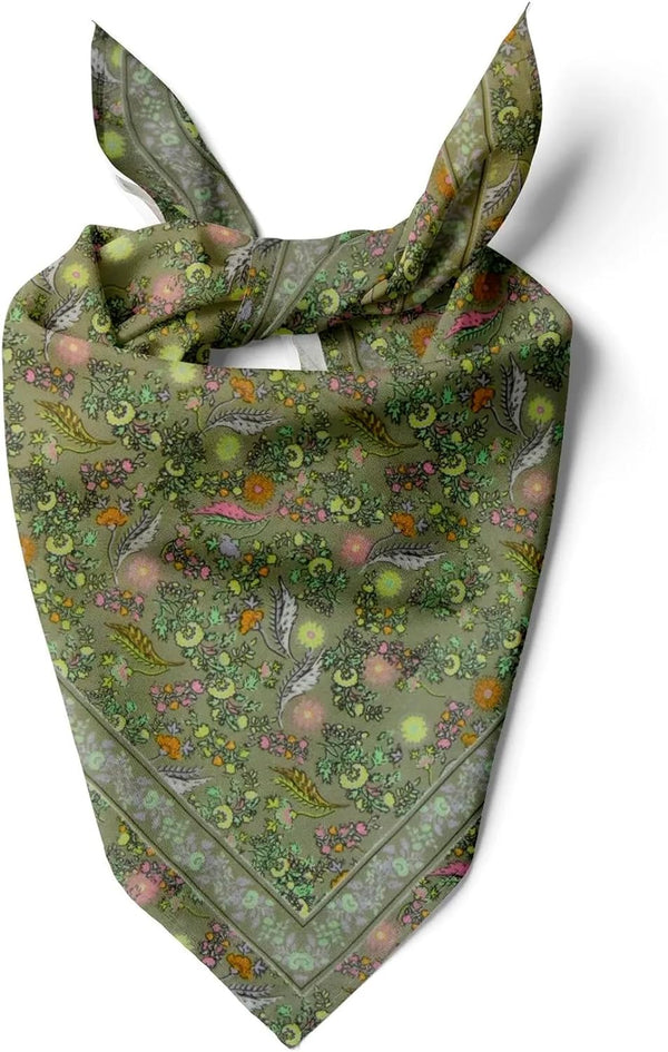 Womens Neck Scarf 23"x23" Small Square Organic Cotton | Headband Scarf Bandana Wrap Head Scarf Breathable Lightweight Flowering Design 1