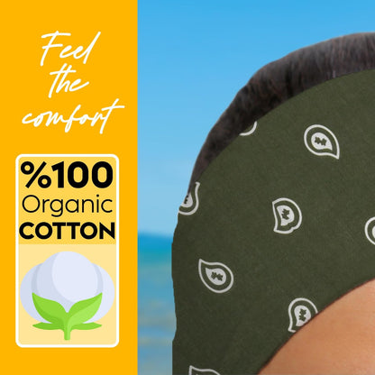 Cotton Neck Scarf 23"x23" Small Square Ethnic Cotton | Headband Scarf Bandana Wrap Vintage Head Scarf Breathable Lightweight Khaki